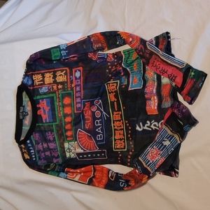 Current mood long sleeve sheer top, size M, multi-colored